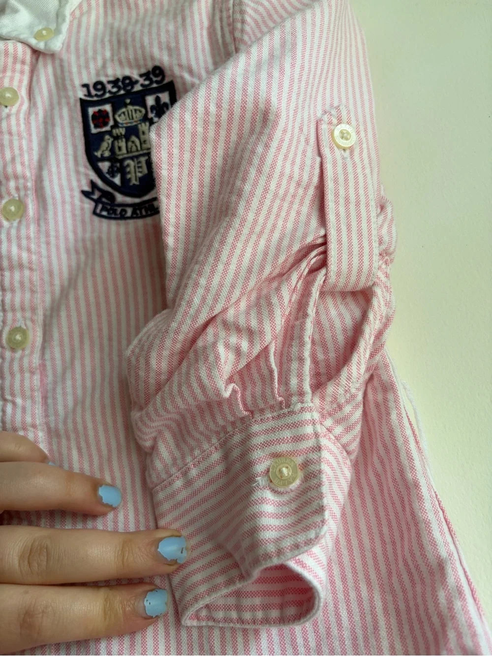 Ralph Lauren Pink Striped Shirt Dress Girls 3T Button Embroidered Preppy